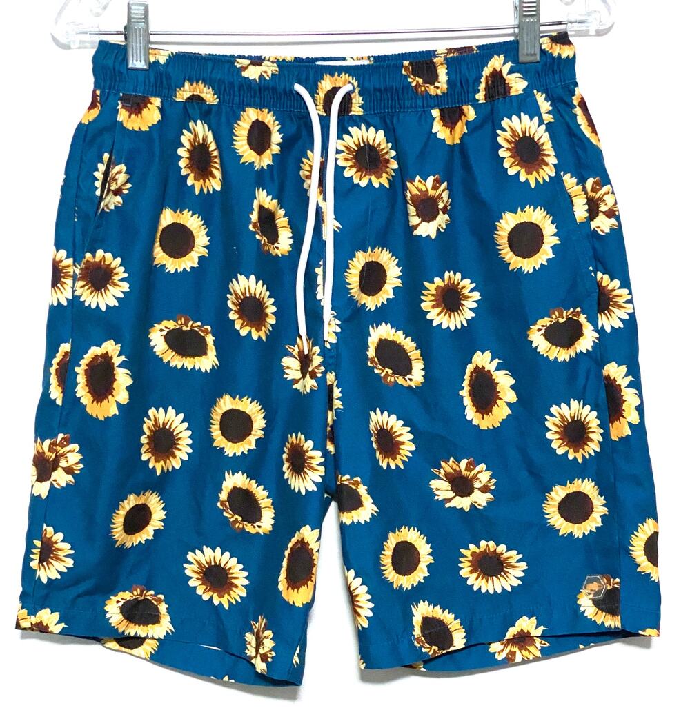 Empyre Grom Sunflowers Swim Board Shorts Mens S Zip Pocket Vacation Summer